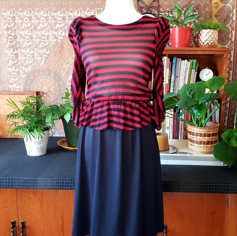 Vintage 70's/80's red & black striped peplum disco dress